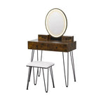 Costway Coiffeuse Industrielle avec Tabouret Rembourré et Miroir Lumineux 3 Couleurs
