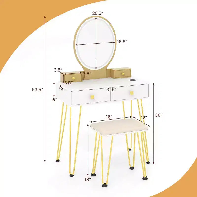 Costway Coiffeuse Industrielle avec Tabouret Rembourré et Miroir Lumineux 3 Couleurs