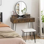 Costway Coiffeuse Industrielle avec Tabouret Rembourré et Miroir Lumineux 3 Couleurs