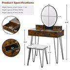 Costway Coiffeuse Industrielle avec Tabouret Rembourré et Miroir Lumineux 3 Couleurs