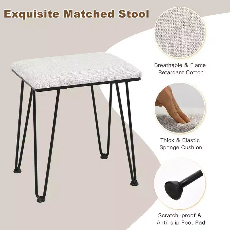 Costway Coiffeuse Industrielle avec Tabouret Rembourré et Miroir Lumineux 3 Couleurs
