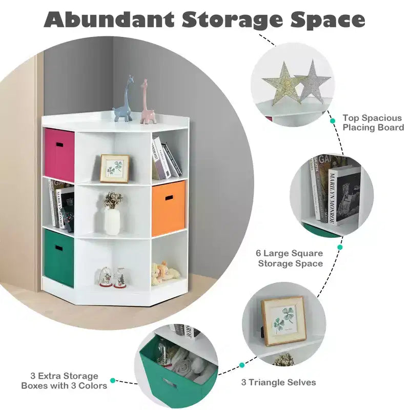 Costway Étagère de rangement 3 niveaux pour enfants avec 3 paniers Organisateur d'angle Blanc