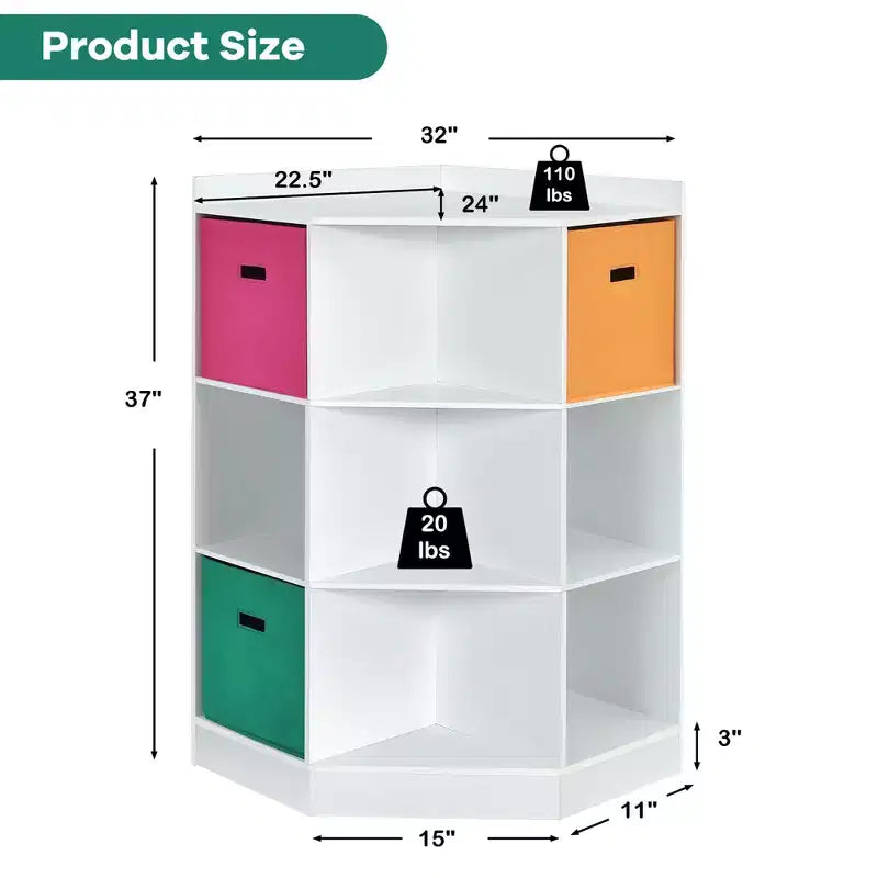 Costway Étagère de rangement 3 niveaux pour enfants avec 3 paniers Organisateur d'angle Blanc