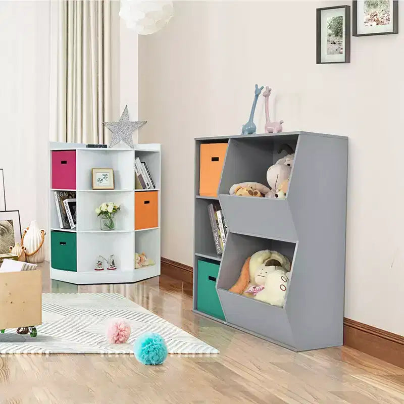 Costway Étagère de rangement 3 niveaux pour enfants avec 3 paniers Organisateur d'angle Blanc