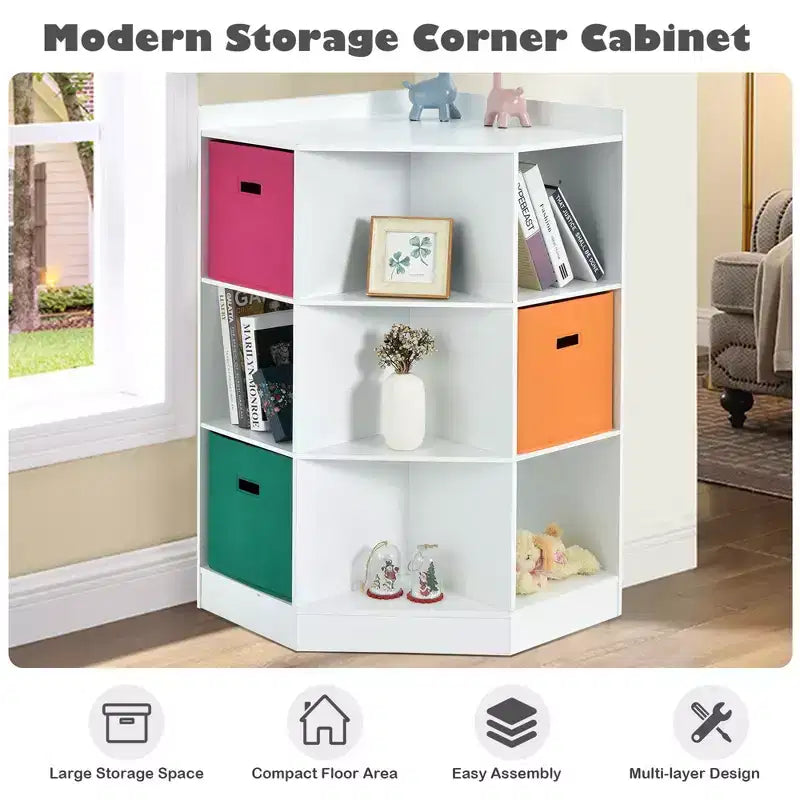 Costway Étagère de rangement 3 niveaux pour enfants avec 3 paniers Organisateur d'angle Blanc