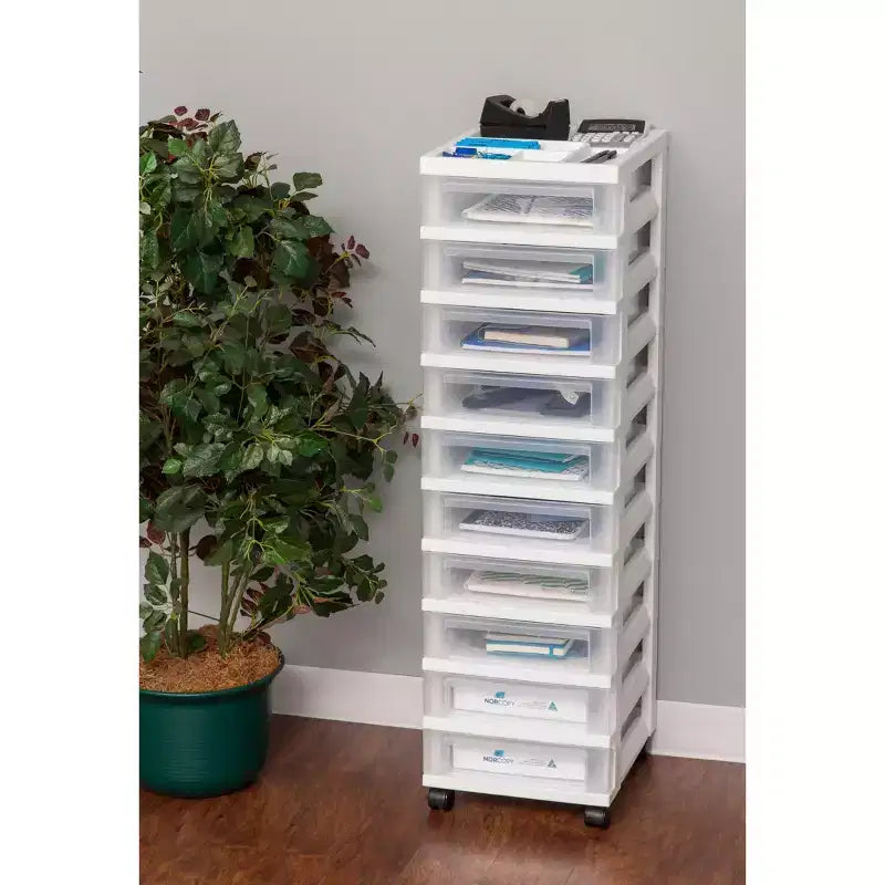 IRIS USA Organisateurs et rangement en plastique pour loisirs créatifs, Chariot de rangement roulant pour fournitures de classe, Blanc/Transparent