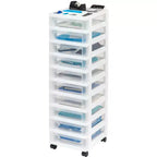 IRIS USA Organisateurs et rangement en plastique pour loisirs créatifs, Chariot de rangement roulant pour fournitures de classe, Blanc/Transparent