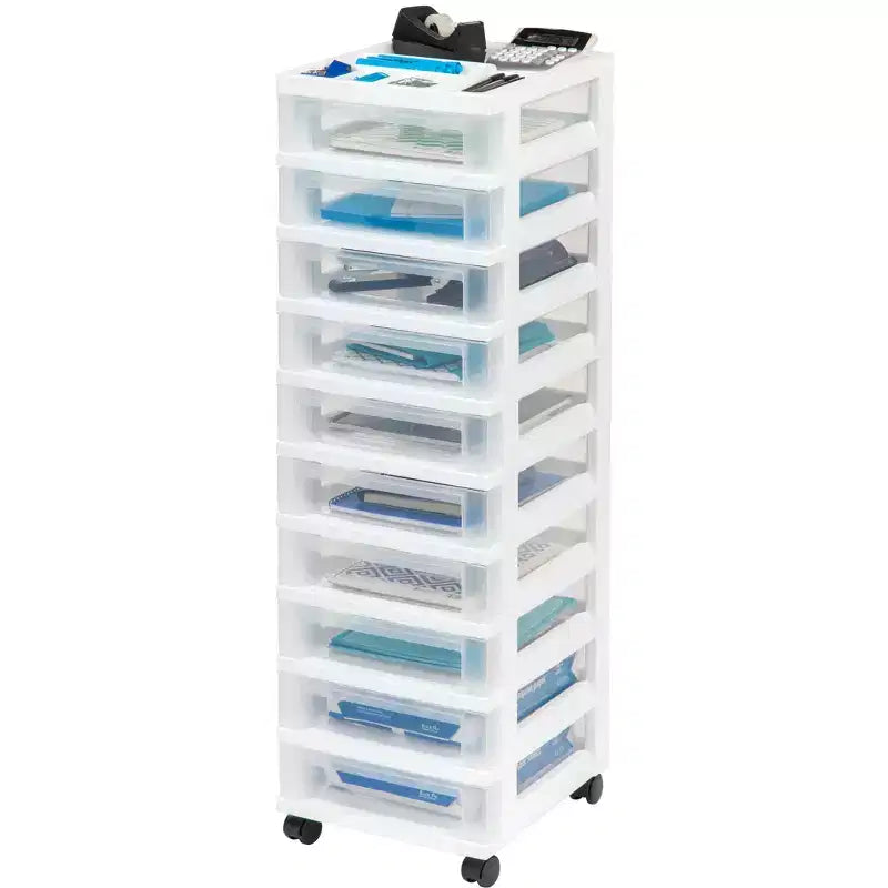 IRIS USA Organisateurs et rangement en plastique pour loisirs créatifs, Chariot de rangement roulant pour fournitures de classe, Blanc/Transparent