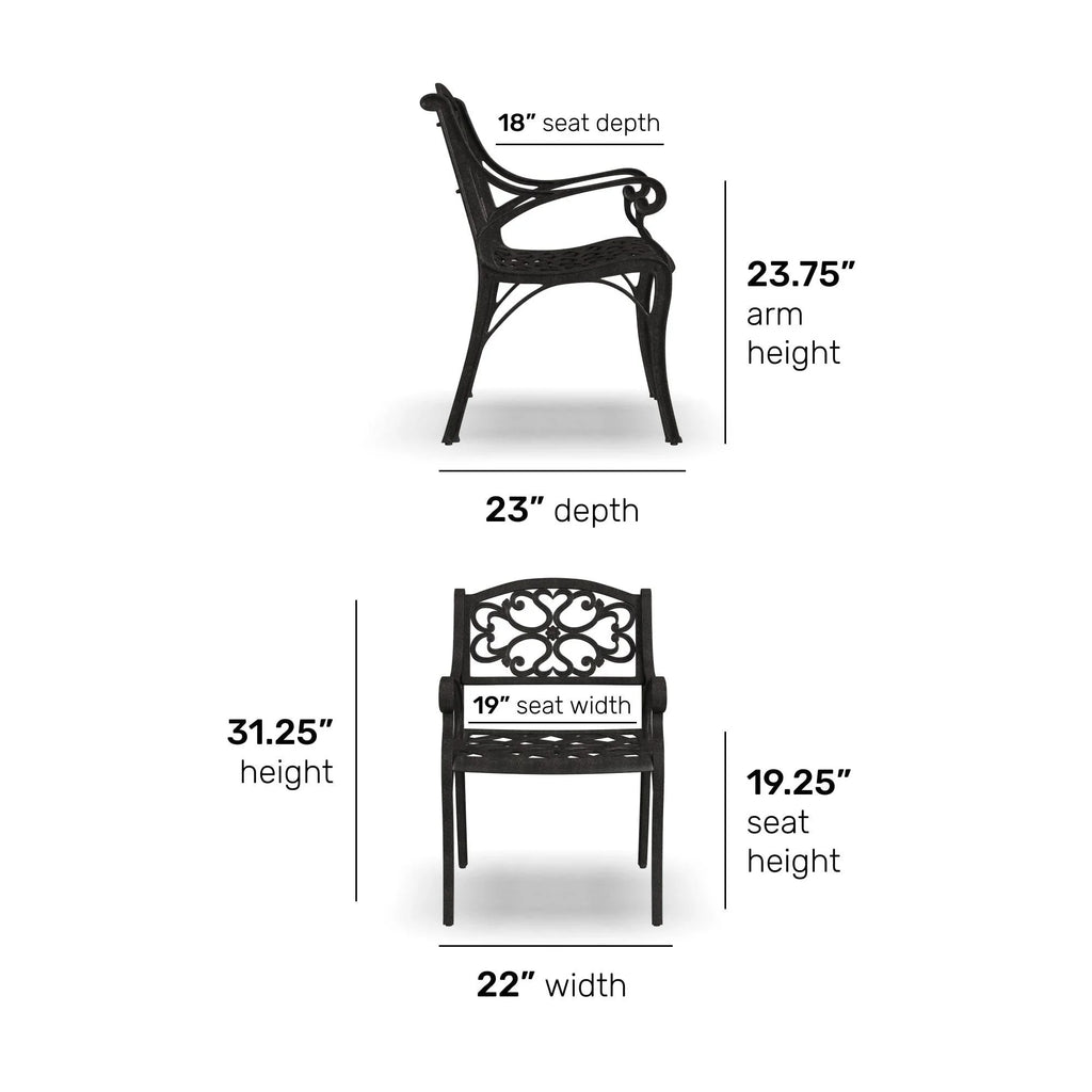 Ensemble de salle à manger d'extérieur 7 pièces en aluminium bronze Sanibel avec table à manger ovale de 72 et six fauteuils par Homestyles
