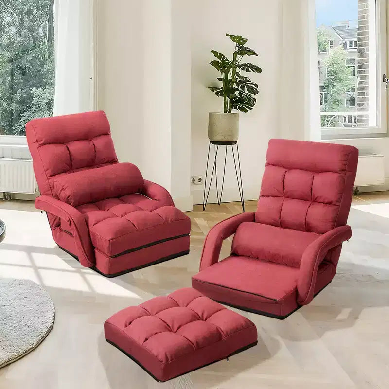 Fauteuil de sol pliable Costway avec dossier réglable sur 6 positions et oreiller lombaire rouge/gris