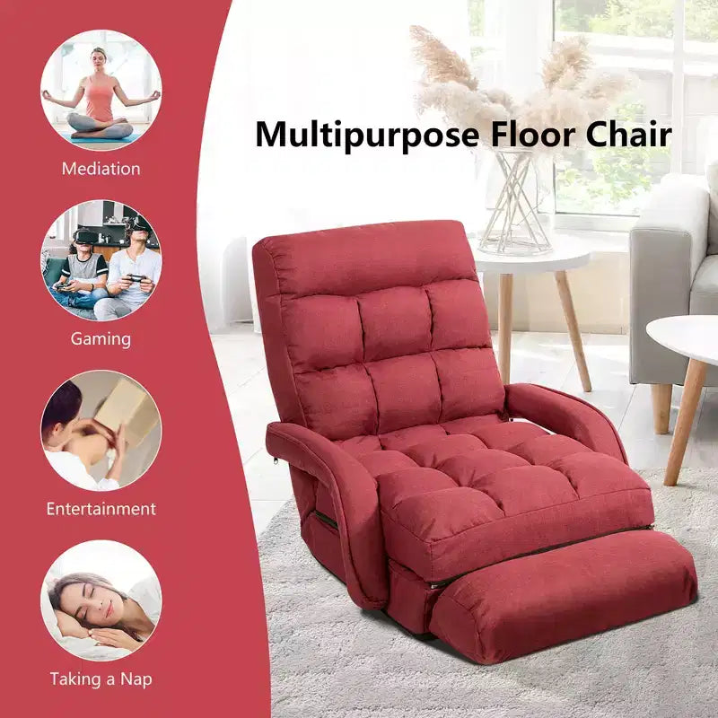 Fauteuil de sol pliable Costway avec dossier réglable sur 6 positions et oreiller lombaire rouge/gris