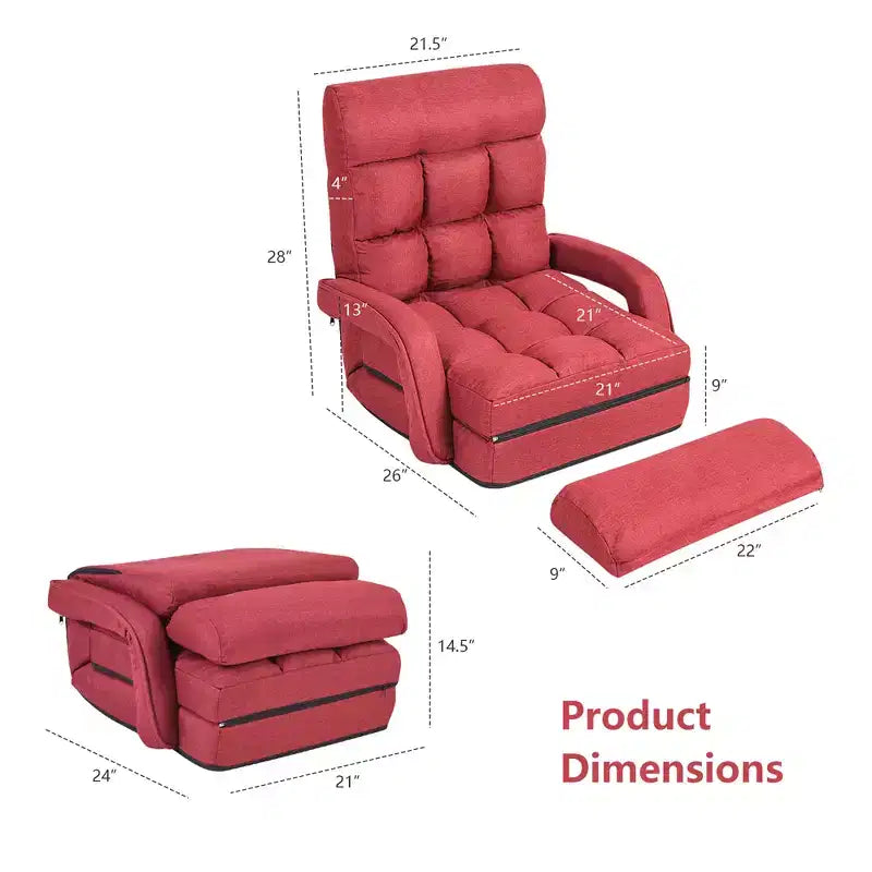 Fauteuil de sol pliable Costway avec dossier réglable sur 6 positions et oreiller lombaire rouge/gris