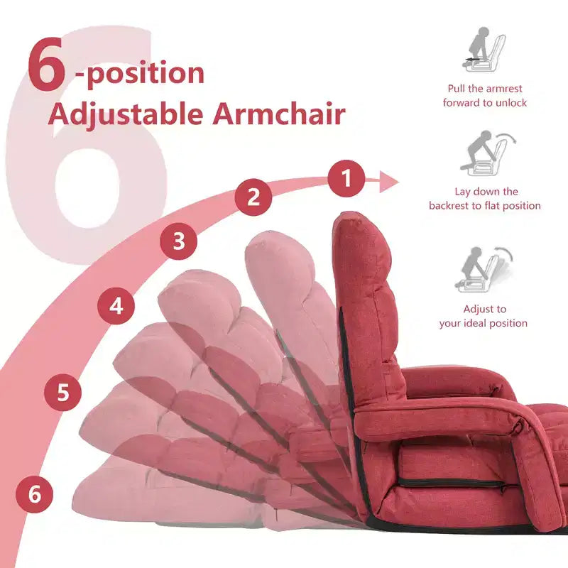 Fauteuil de sol pliable Costway avec dossier réglable sur 6 positions et oreiller lombaire rouge/gris