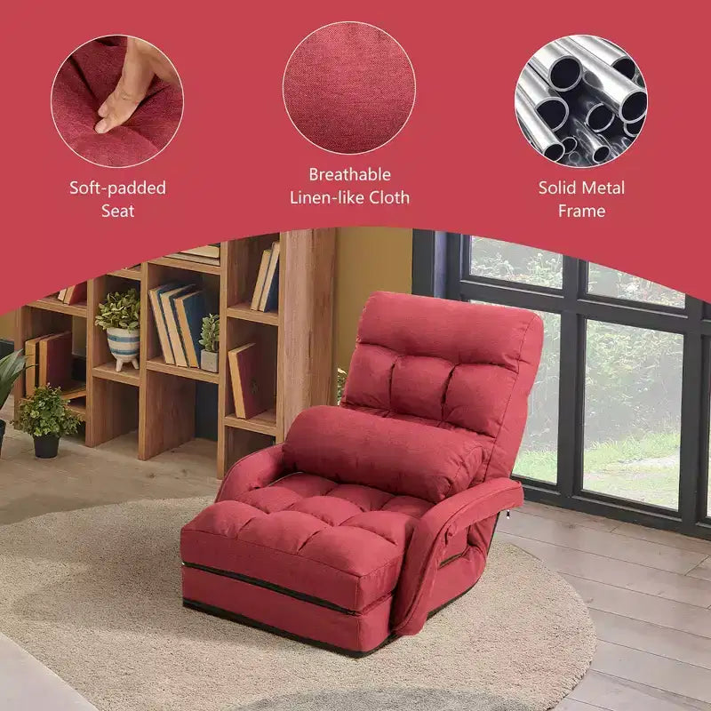 Fauteuil de sol pliable Costway avec dossier réglable sur 6 positions et oreiller lombaire rouge/gris