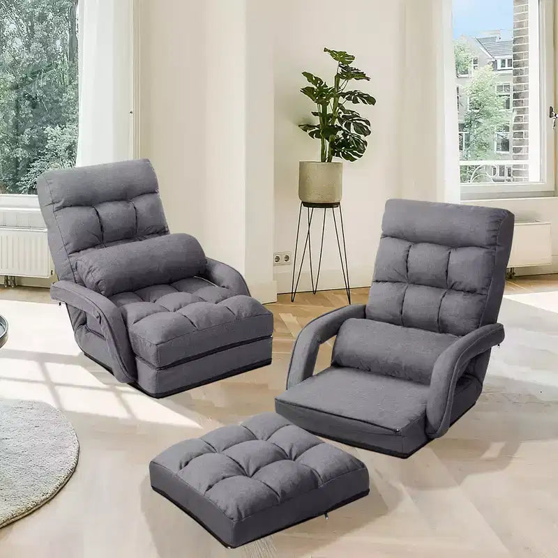 Fauteuil de sol pliable Costway avec dossier réglable sur 6 positions et oreiller lombaire rouge/gris
