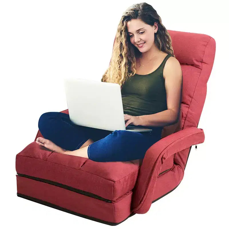 Fauteuil de sol pliable Costway avec dossier réglable sur 6 positions et oreiller lombaire rouge/gris