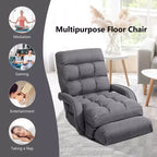 Fauteuil de sol pliable Costway avec dossier réglable sur 6 positions et oreiller lombaire rouge/gris