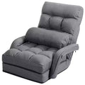 Costway Folding Floor Armchair w/ 6-position Adjustable Back & Lumbar Pillow Red\Grey