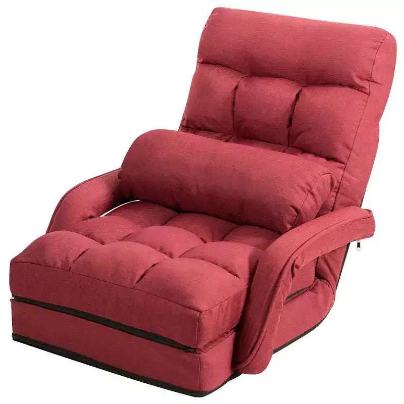 Fauteuil de sol pliable Costway avec dossier réglable sur 6 positions et oreiller lombaire rouge/gris