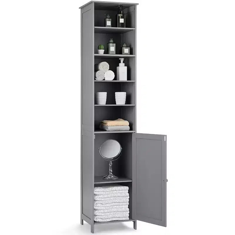 Costway Meuble Colonne Haute de Salle de Bain 183 cm Meuble de Rangement Étagère Présentoir Gris/Blanc