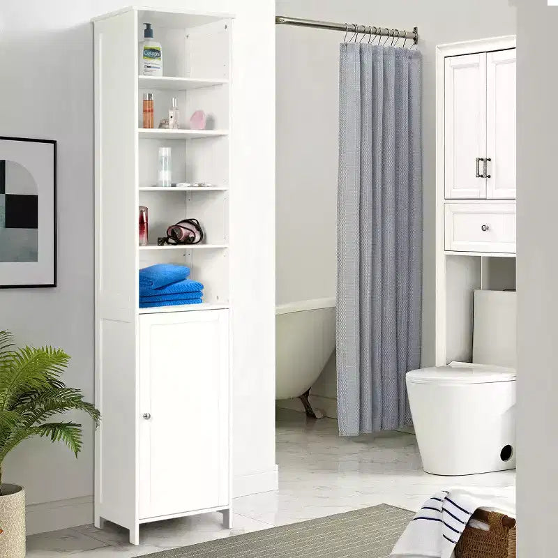 Costway Meuble Colonne Haute de Salle de Bain 183 cm Meuble de Rangement Étagère Présentoir Gris/Blanc