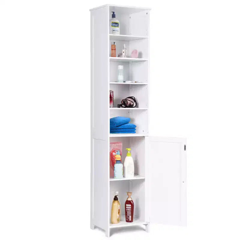 Costway Meuble Colonne Haute de Salle de Bain 183 cm Meuble de Rangement Étagère Présentoir Gris/Blanc