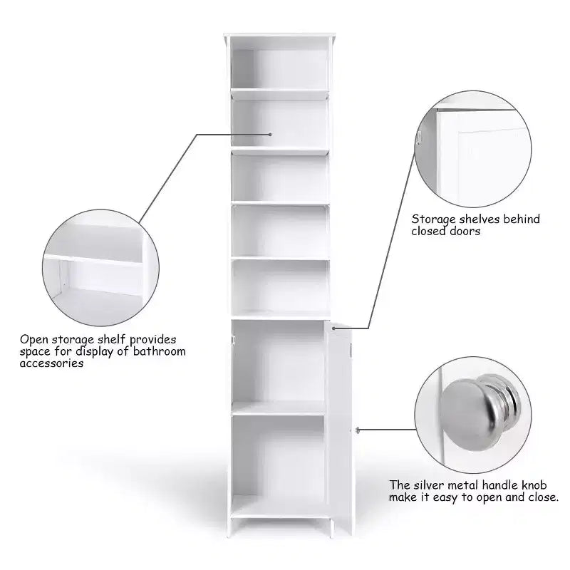 Costway Meuble Colonne Haute de Salle de Bain 183 cm Meuble de Rangement Étagère Présentoir Gris/Blanc