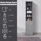 Costway Meuble Colonne Haute de Salle de Bain 183 cm Meuble de Rangement Étagère Présentoir Gris/Blanc