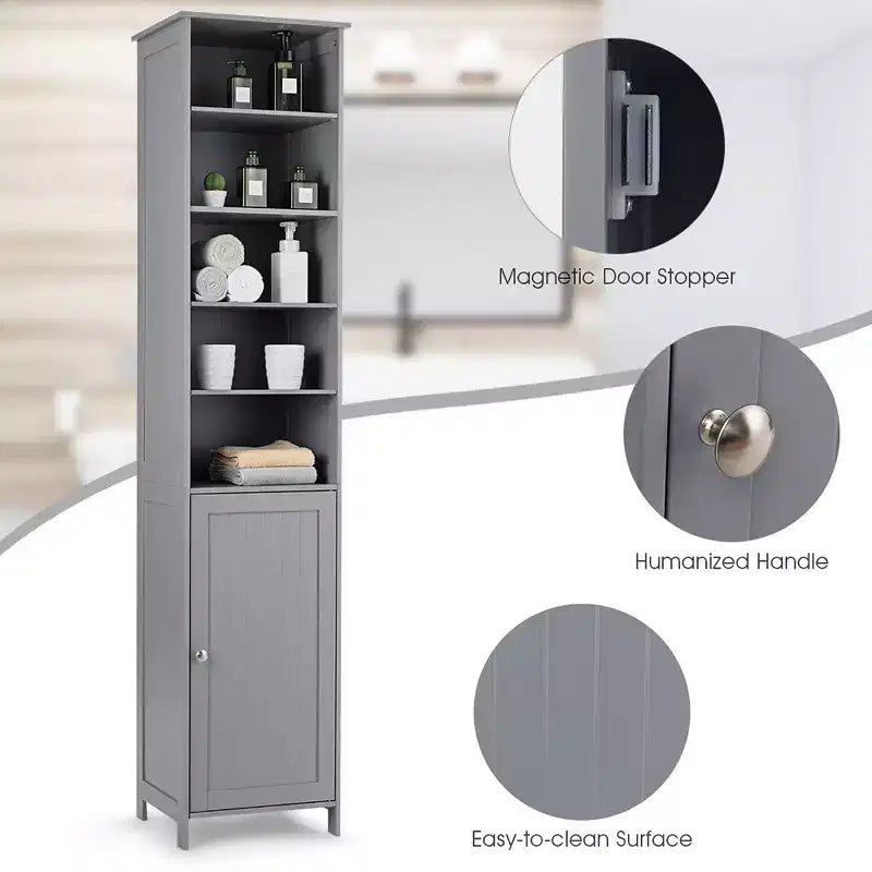 Costway Meuble Colonne Haute de Salle de Bain 183 cm Meuble de Rangement Étagère Présentoir Gris/Blanc