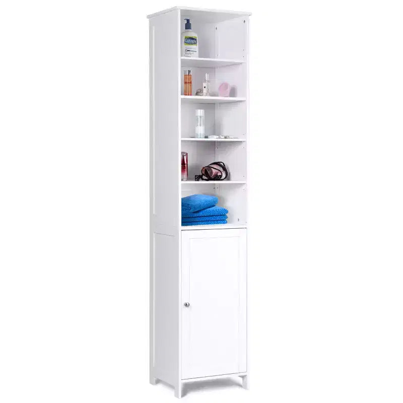 Costway Meuble Colonne Haute de Salle de Bain 183 cm Meuble de Rangement Étagère Présentoir Gris/Blanc