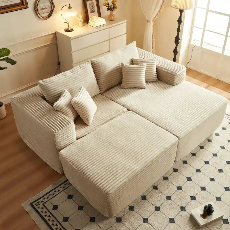 HOOOWOOO Canapé d'angle moderne en peluche avec pouf amovible