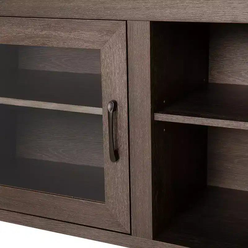 Meuble TV Emma et Oliver pour téléviseurs jusqu'à 80 pouces - Console média 65 pouces avec portes vitrées classiques et 3 étagères réglables