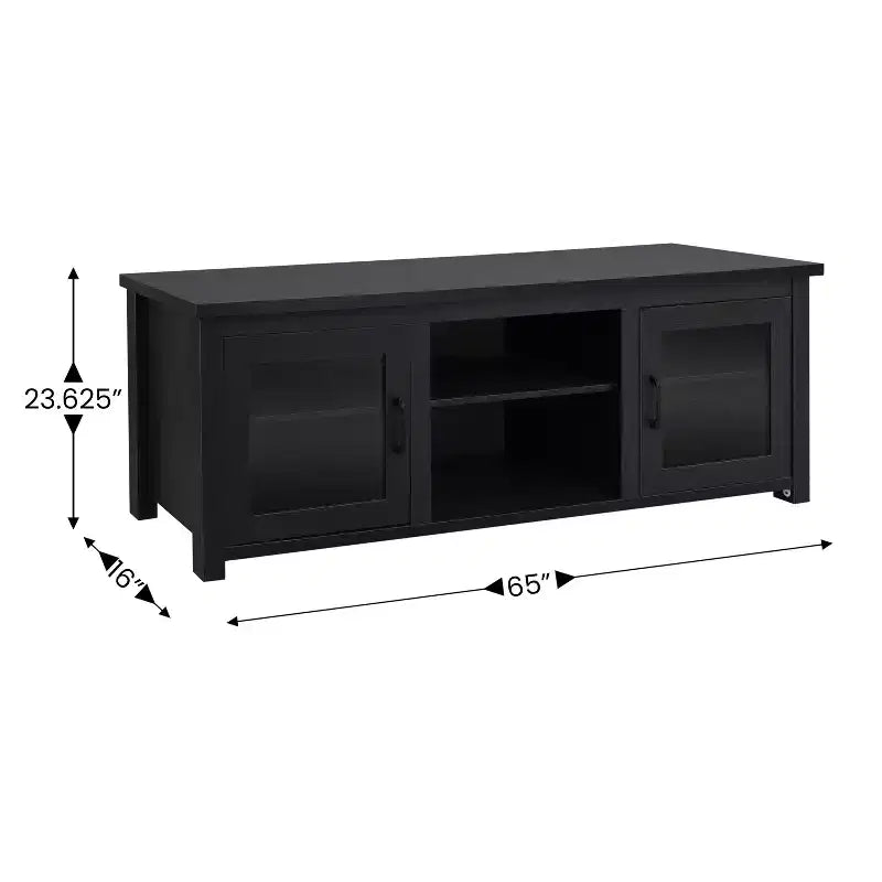 Meuble TV Emma et Oliver pour téléviseurs jusqu'à 80 pouces - Console média 65 pouces avec portes vitrées classiques et 3 étagères réglables