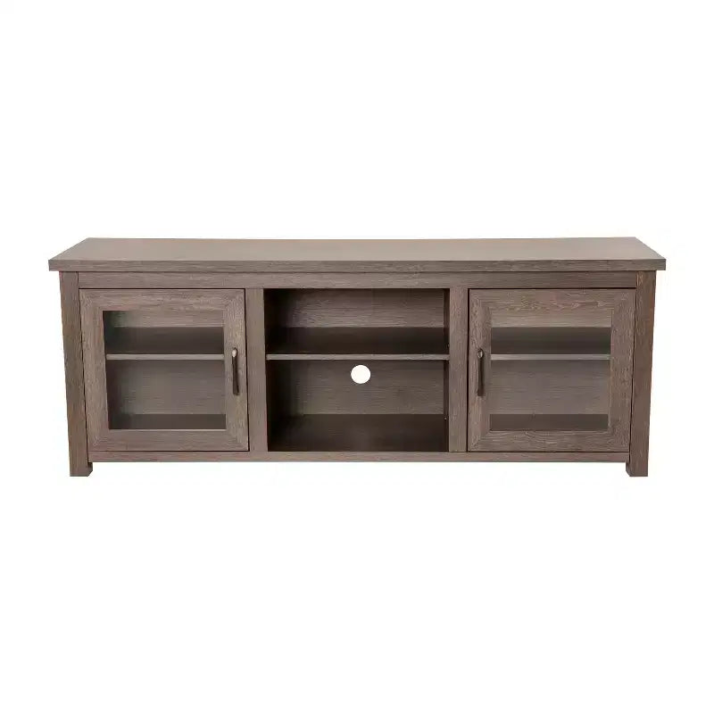 Meuble TV Emma et Oliver pour téléviseurs jusqu'à 80 pouces - Console média 65 pouces avec portes vitrées classiques et 3 étagères réglables
