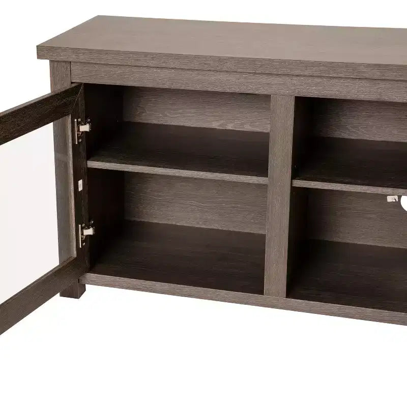 Meuble TV Emma et Oliver pour téléviseurs jusqu'à 80 pouces - Console média 65 pouces avec portes vitrées classiques et 3 étagères réglables