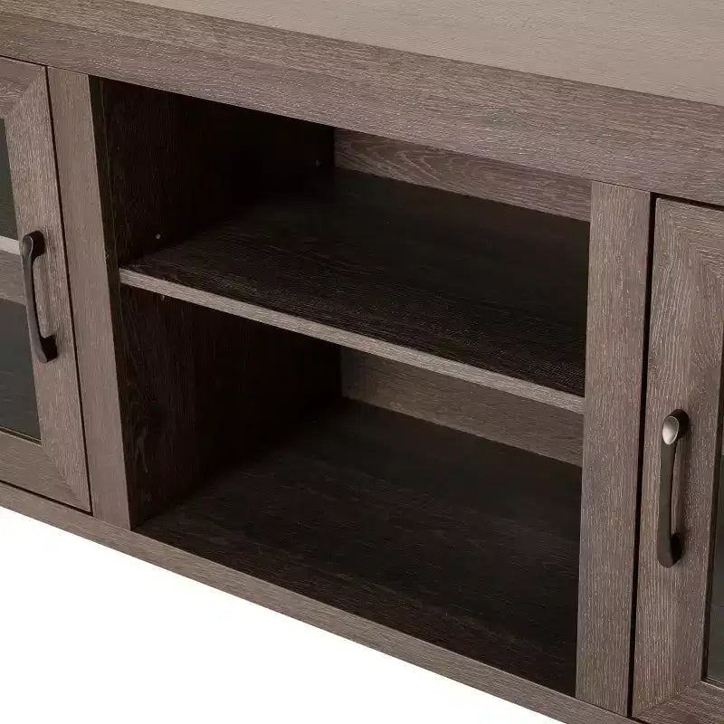 Meuble TV Emma et Oliver pour téléviseurs jusqu'à 80 pouces - Console média 65 pouces avec portes vitrées classiques et 3 étagères réglables