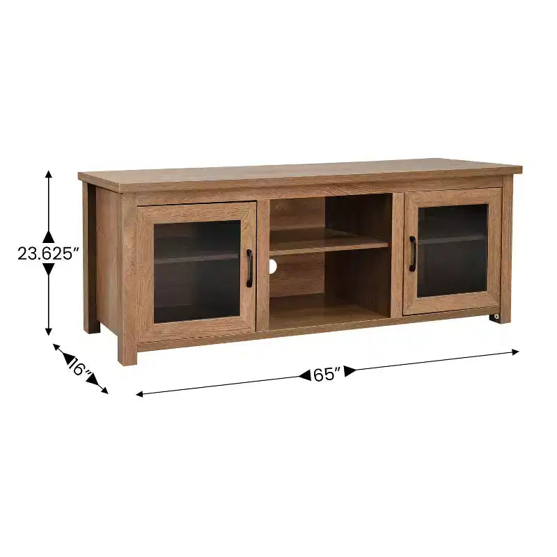 Meuble TV Emma et Oliver pour téléviseurs jusqu'à 80 pouces - Console média 65 pouces avec portes vitrées classiques et 3 étagères réglables