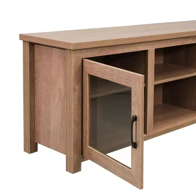 Meuble TV Emma et Oliver pour téléviseurs jusqu'à 80 pouces - Console média 65 pouces avec portes vitrées classiques et 3 étagères réglables