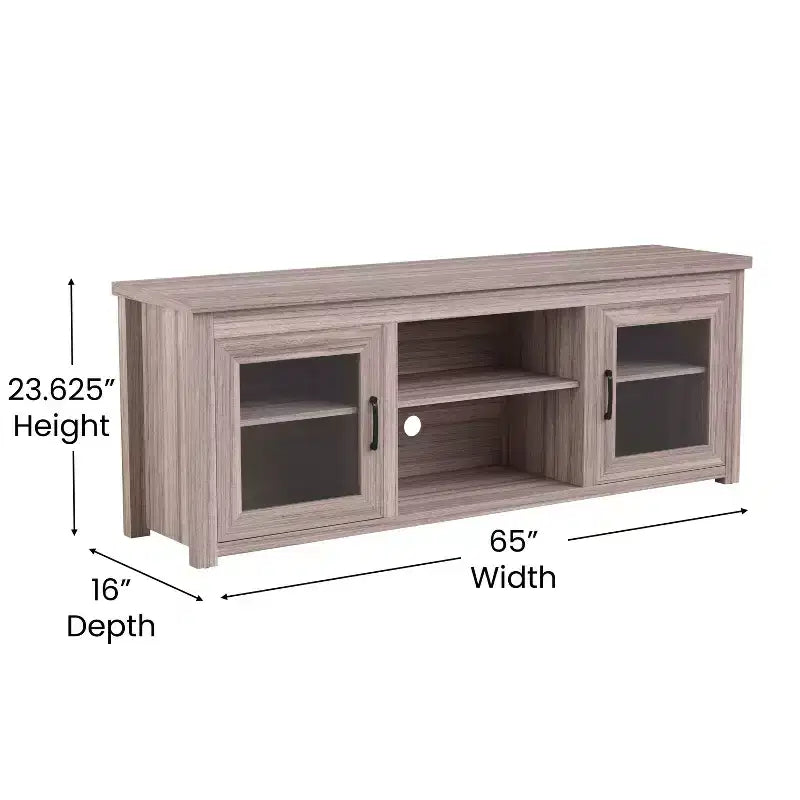 Meuble TV Emma et Oliver pour téléviseurs jusqu'à 80 pouces - Console média 65 pouces avec portes vitrées classiques et 3 étagères réglables
