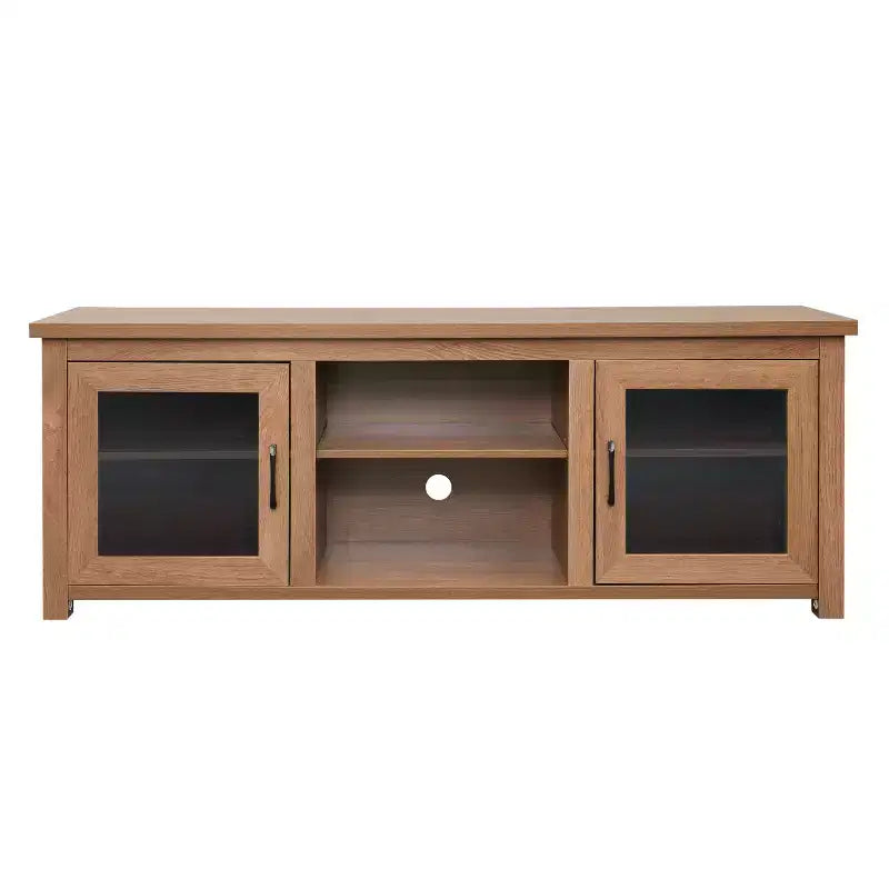 Meuble TV Emma et Oliver pour téléviseurs jusqu'à 80 pouces - Console média 65 pouces avec portes vitrées classiques et 3 étagères réglables