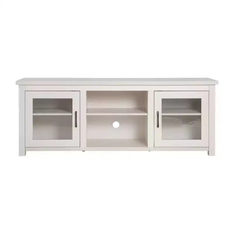 Meuble TV Emma et Oliver pour téléviseurs jusqu'à 80 pouces - Console média 65 pouces avec portes vitrées classiques et 3 étagères réglables