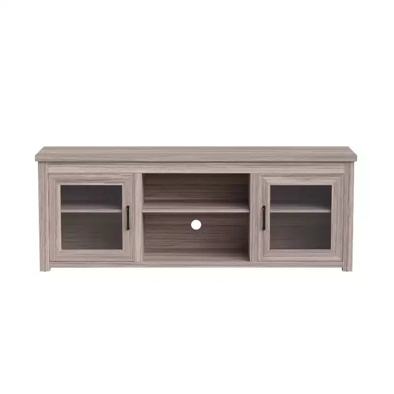 Meuble TV Emma et Oliver pour téléviseurs jusqu'à 80 pouces - Console média 65 pouces avec portes vitrées classiques et 3 étagères réglables