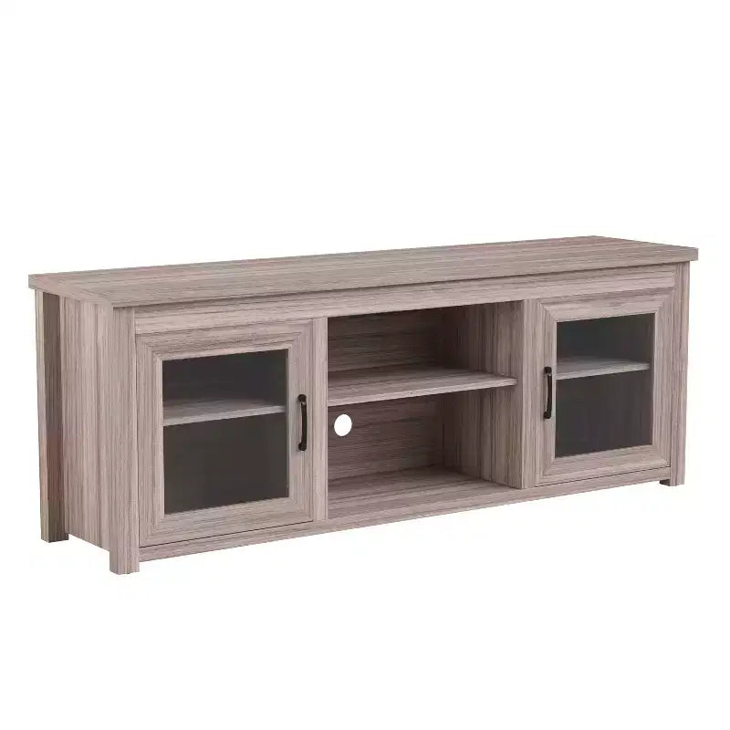 Meuble TV Emma et Oliver pour téléviseurs jusqu'à 80 pouces - Console média 65 pouces avec portes vitrées classiques et 3 étagères réglables