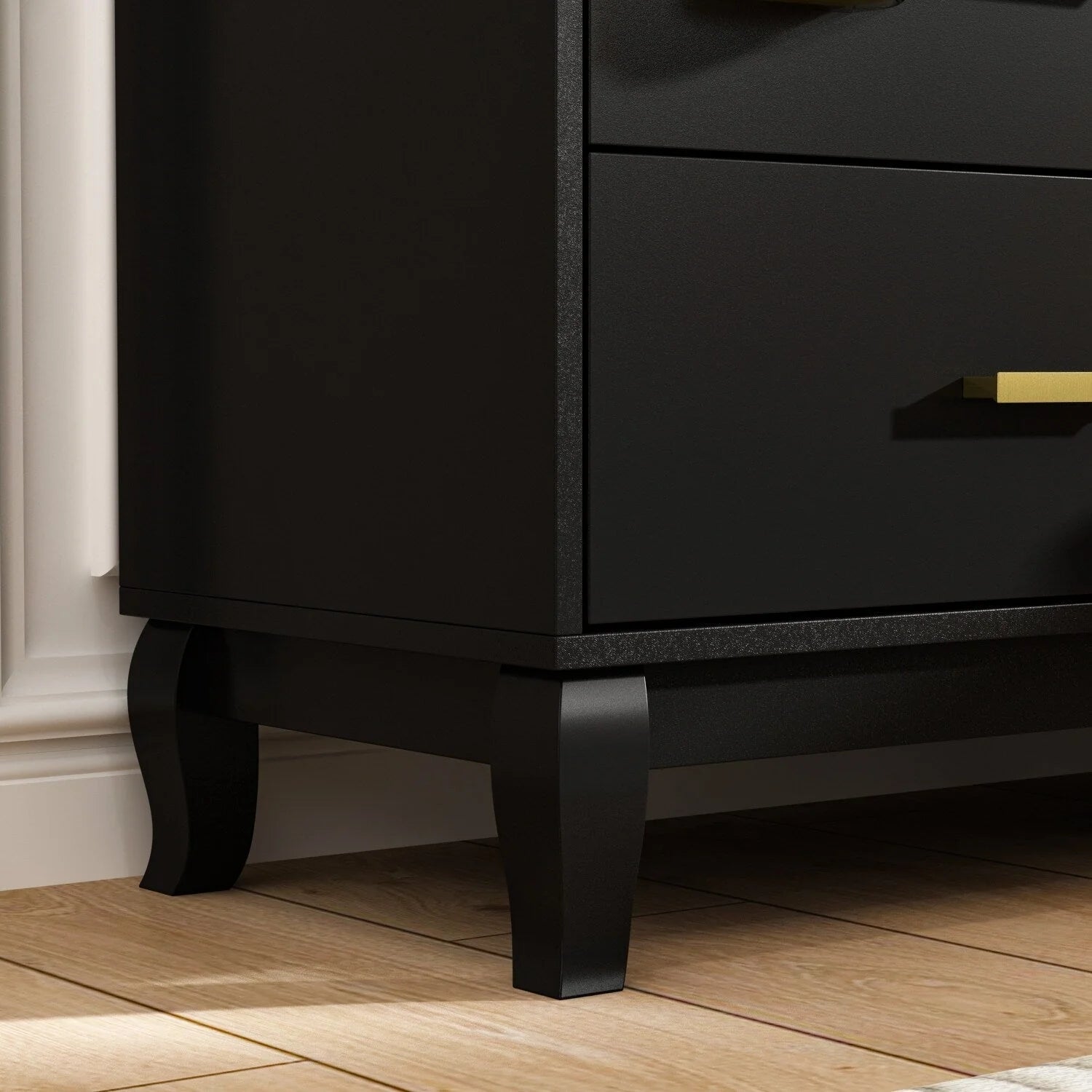 Commode double Timechee 6 tiroirs 47,2 po de largeur, pieds en bois massif, fini laqué
