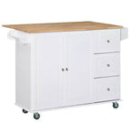 HOMCOM Desserte de cuisine mobile avec plateau rabattable, porte-serviettes/épices, 3 tiroirs et placard à 2 portes