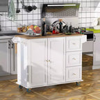 HOMCOM Desserte de cuisine mobile avec plateau rabattable, porte-serviettes/épices, 3 tiroirs et placard à 2 portes
