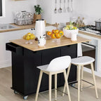 HOMCOM Desserte de cuisine mobile avec plateau rabattable, porte-serviettes/épices, 3 tiroirs et placard à 2 portes