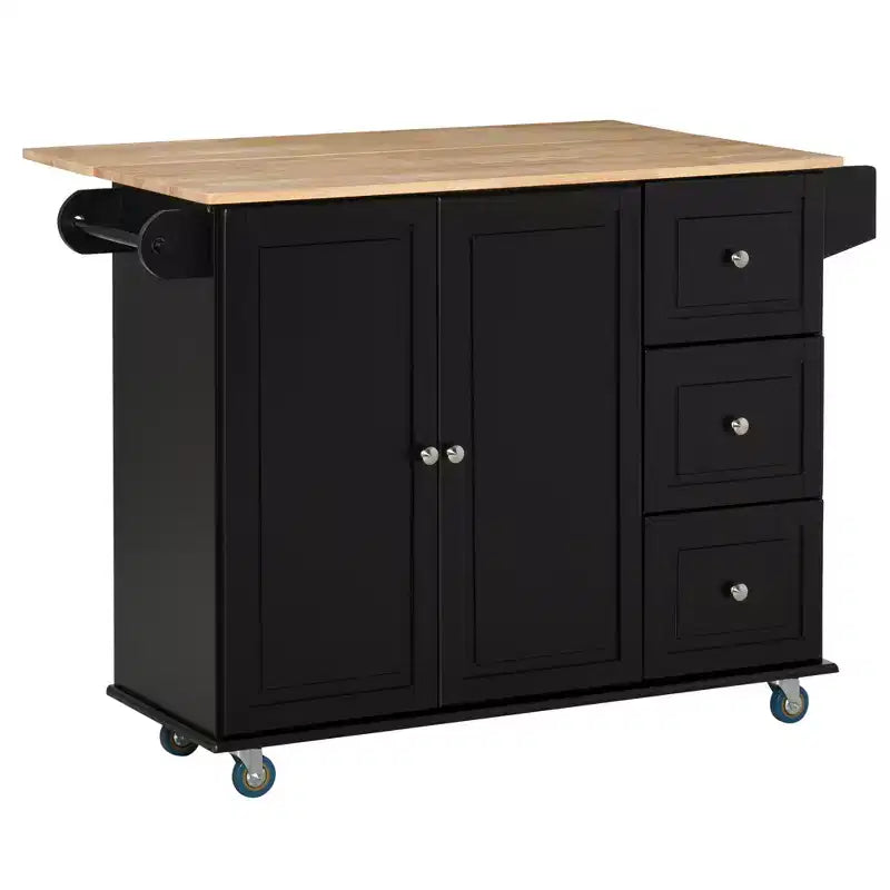 HOMCOM Desserte de cuisine mobile avec plateau rabattable, porte-serviettes/épices, 3 tiroirs et placard à 2 portes