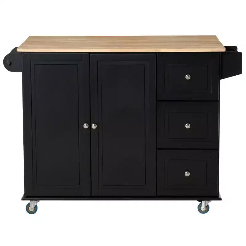 HOMCOM Desserte de cuisine mobile avec plateau rabattable, porte-serviettes/épices, 3 tiroirs et placard à 2 portes