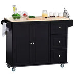 HOMCOM Mobile Kitchen Island Storage Trolley Cart on Wheels with Dropleaf Top, Towel/Spice Rack, 3 Drawers, 2-Door Cabinet